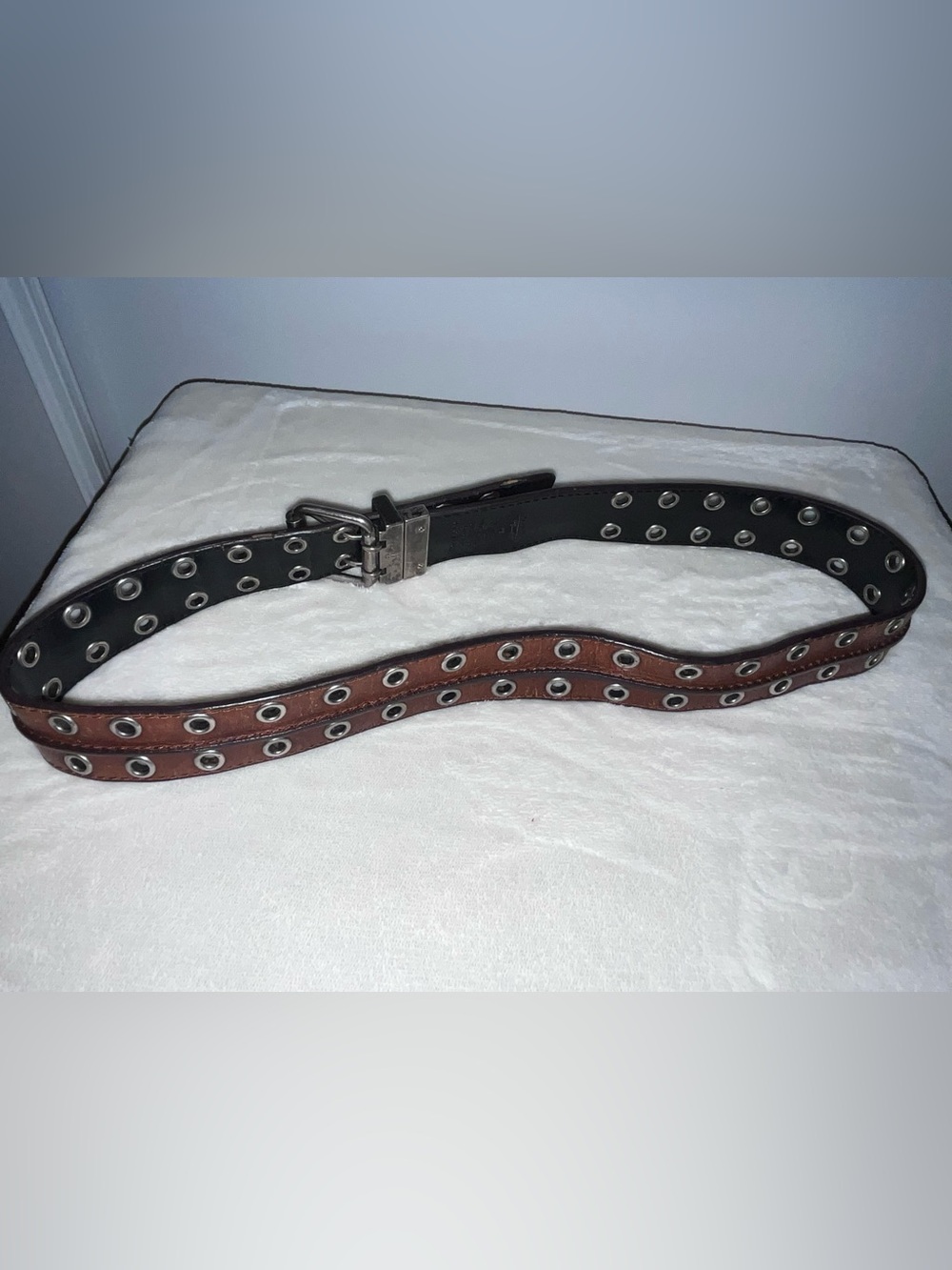 Double Grommet Genuine Leather handmade Belt in Black and Brown - Picture 2 of 4